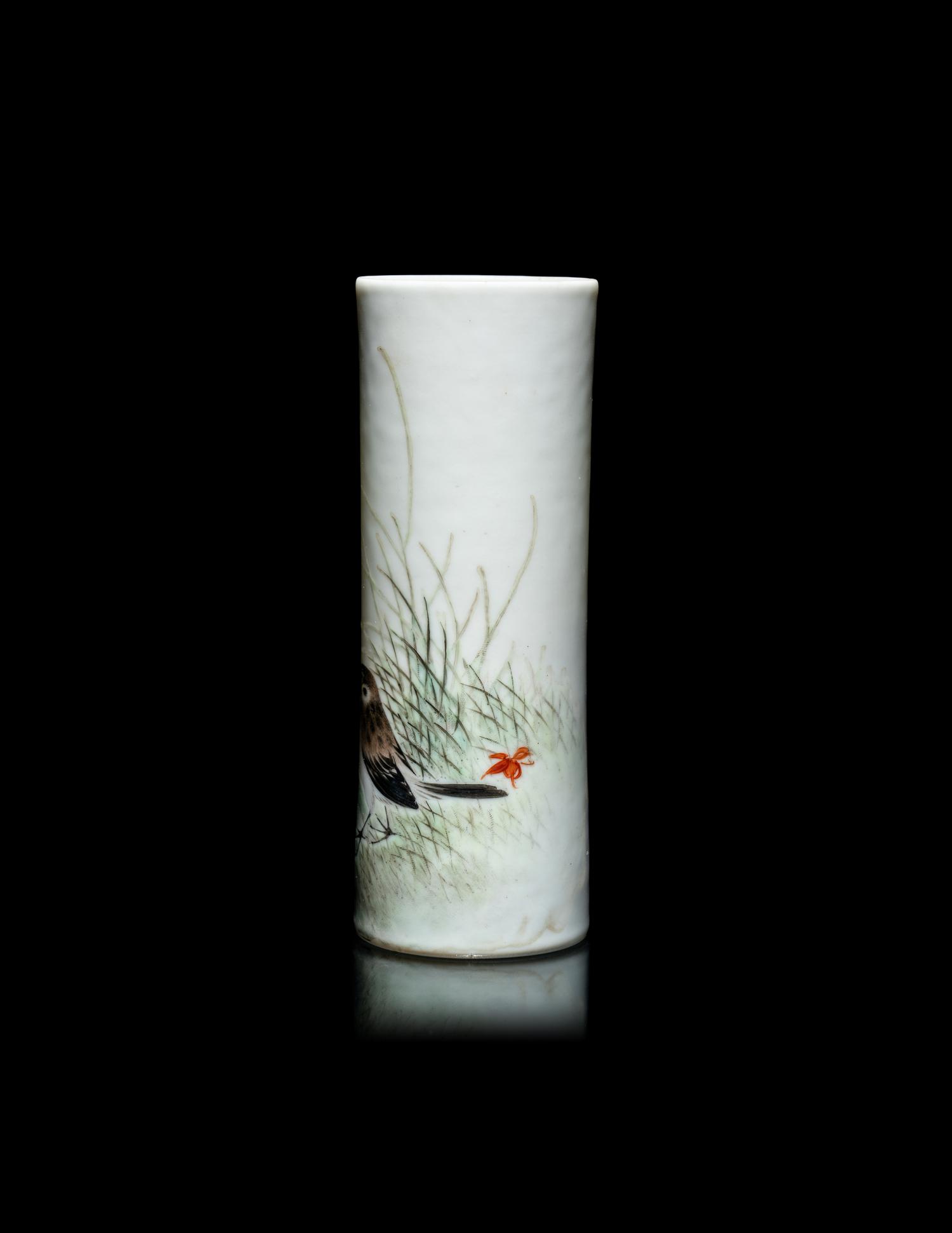 A Chinese Famille Rose Porcelain Brushpot by Liu Yucen (1904-1969)