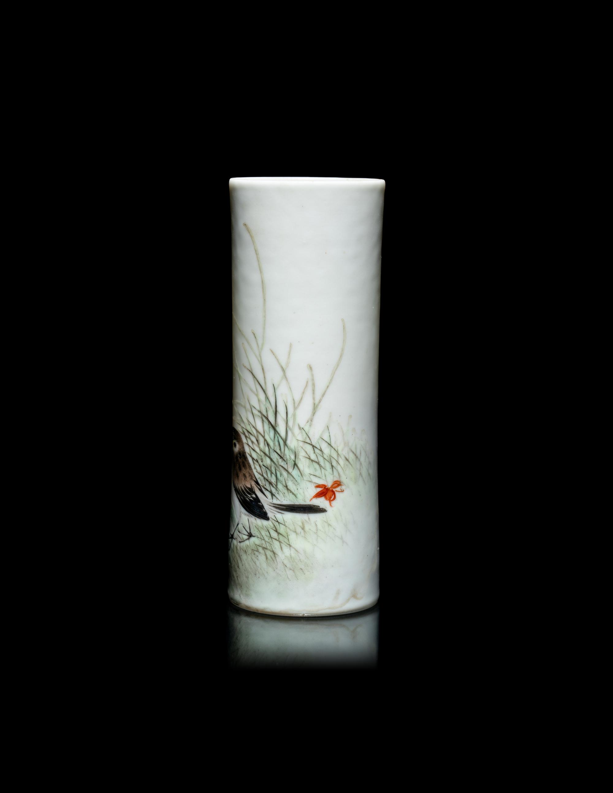 A Chinese Famille Rose Porcelain Brushpot by Liu Yucen (1904-1969)