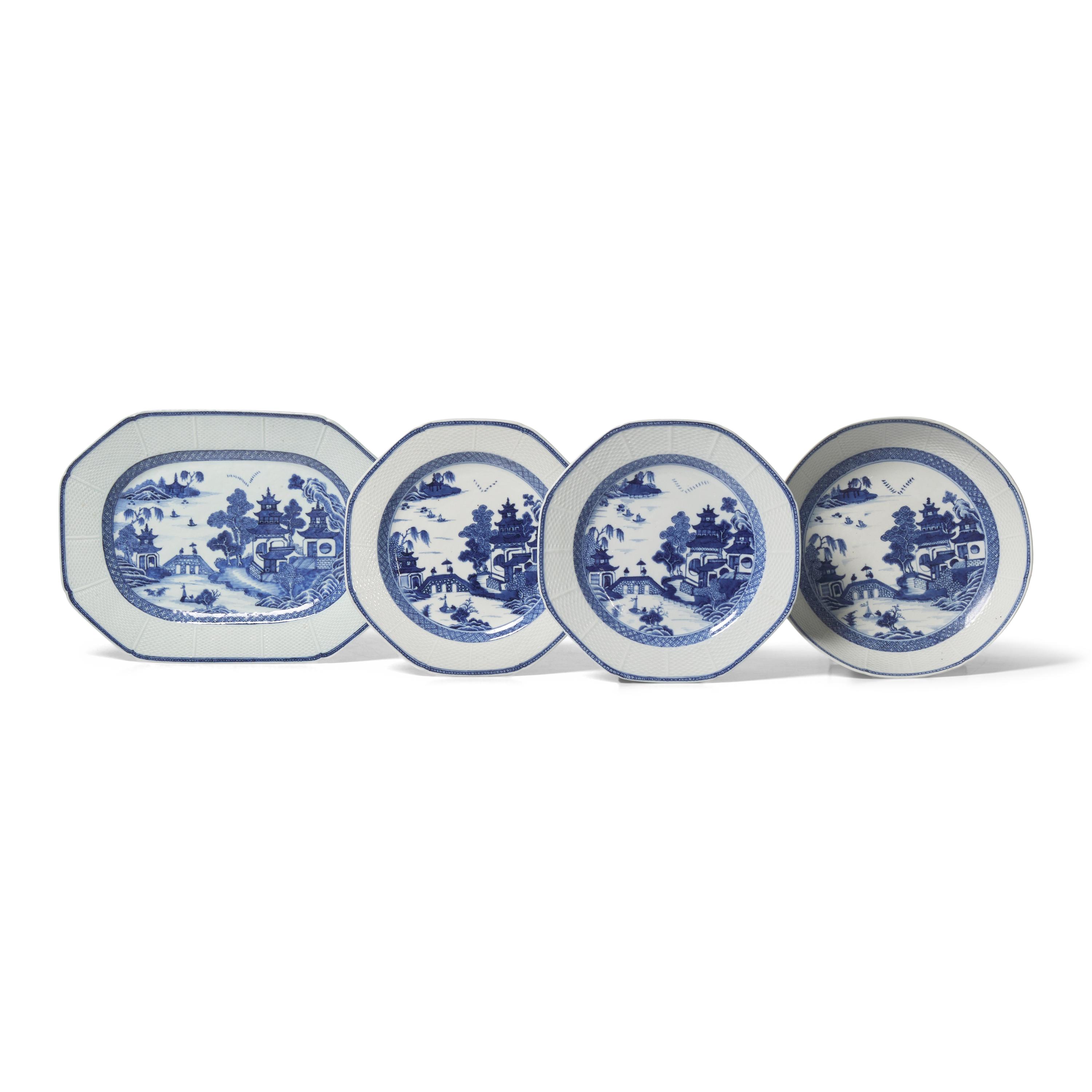 A Group of Four Chinese Export Porcelain Nanking Tablewares With Rare Basketweave Border