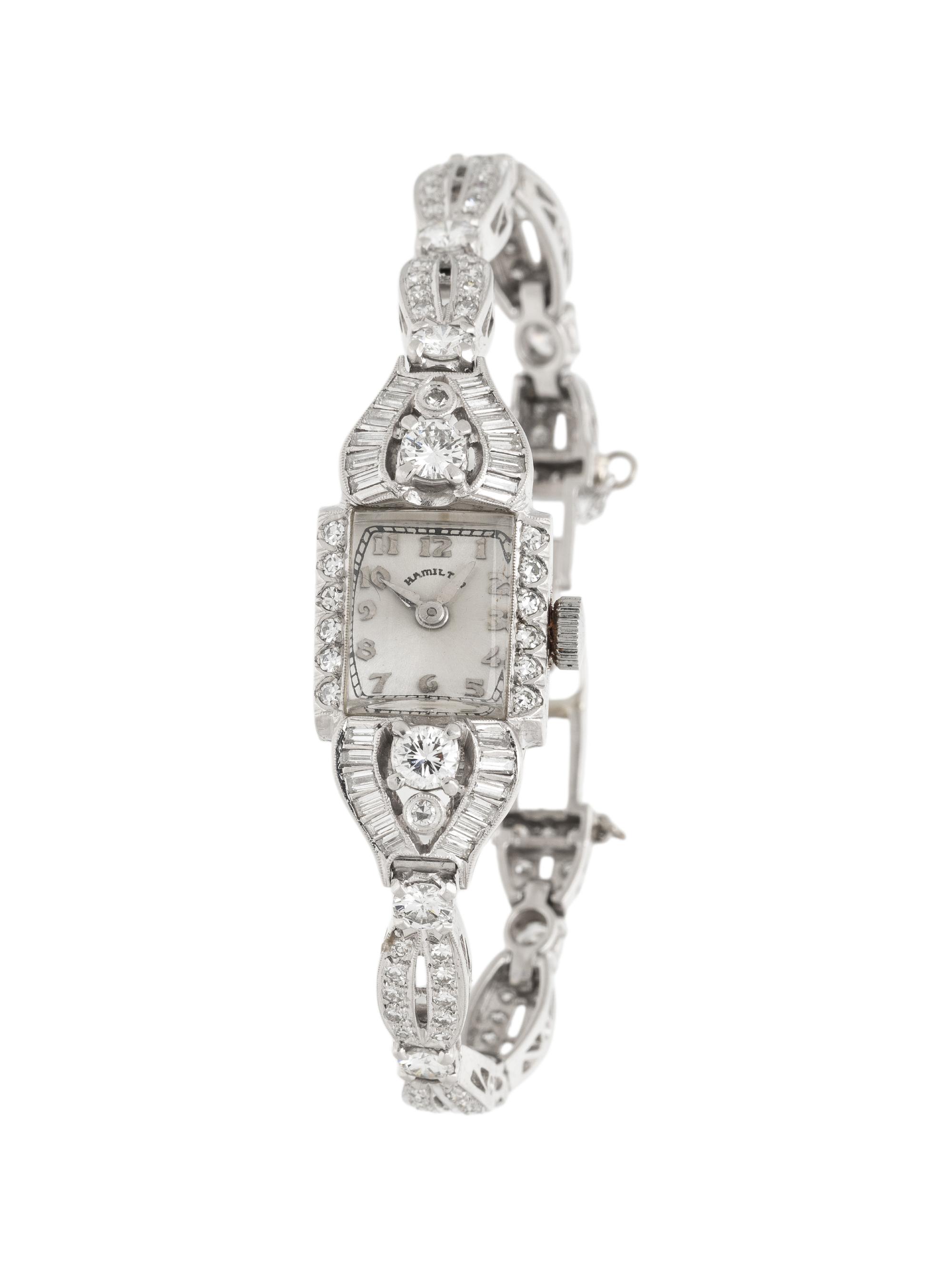 HAMILTON, PLATINUM AND DIAMOND WATCH