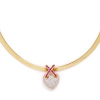DIAMOND, RUBY, AND YELLOW GOLD PENDANT NECKLACE