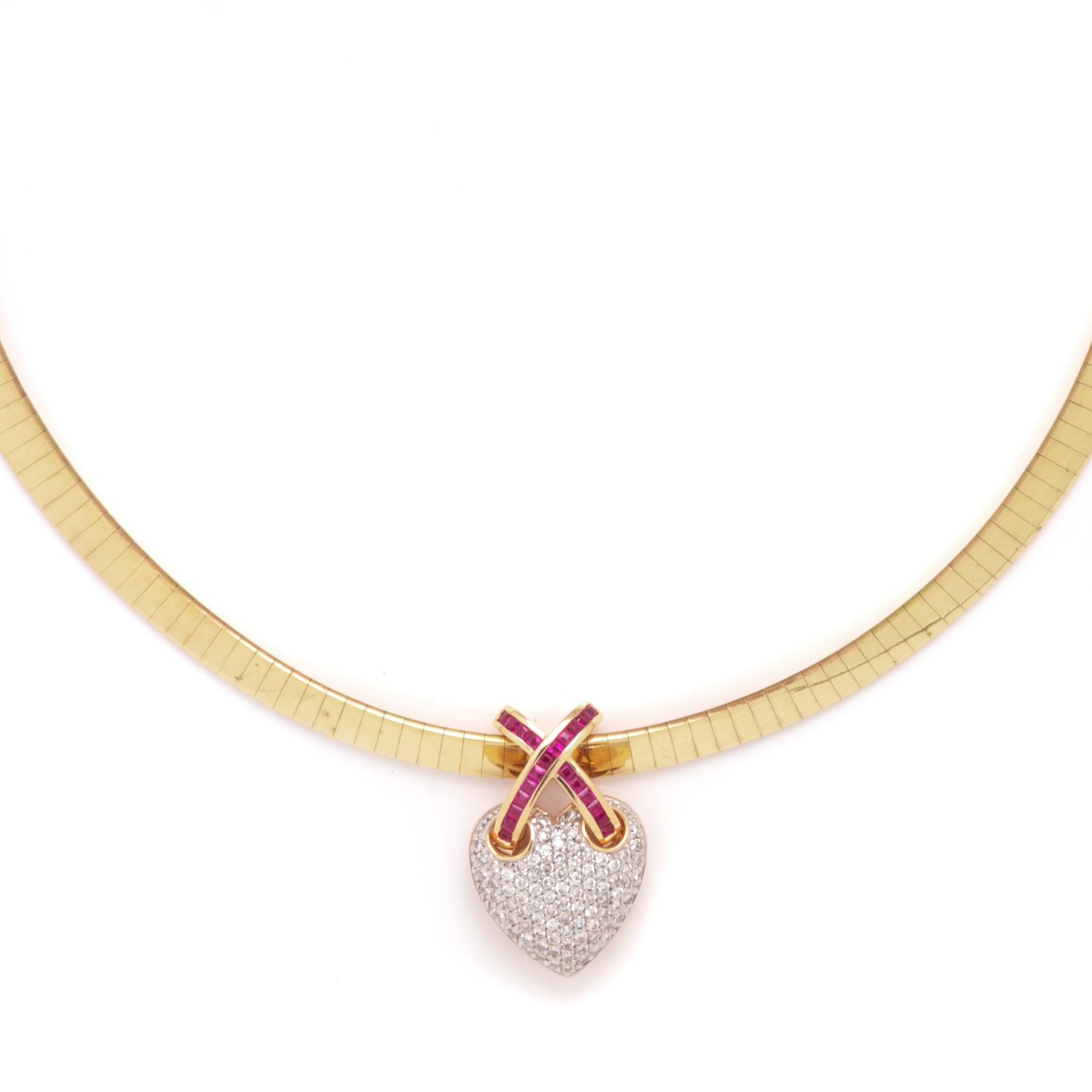 DIAMOND, RUBY, AND YELLOW GOLD PENDANT NECKLACE