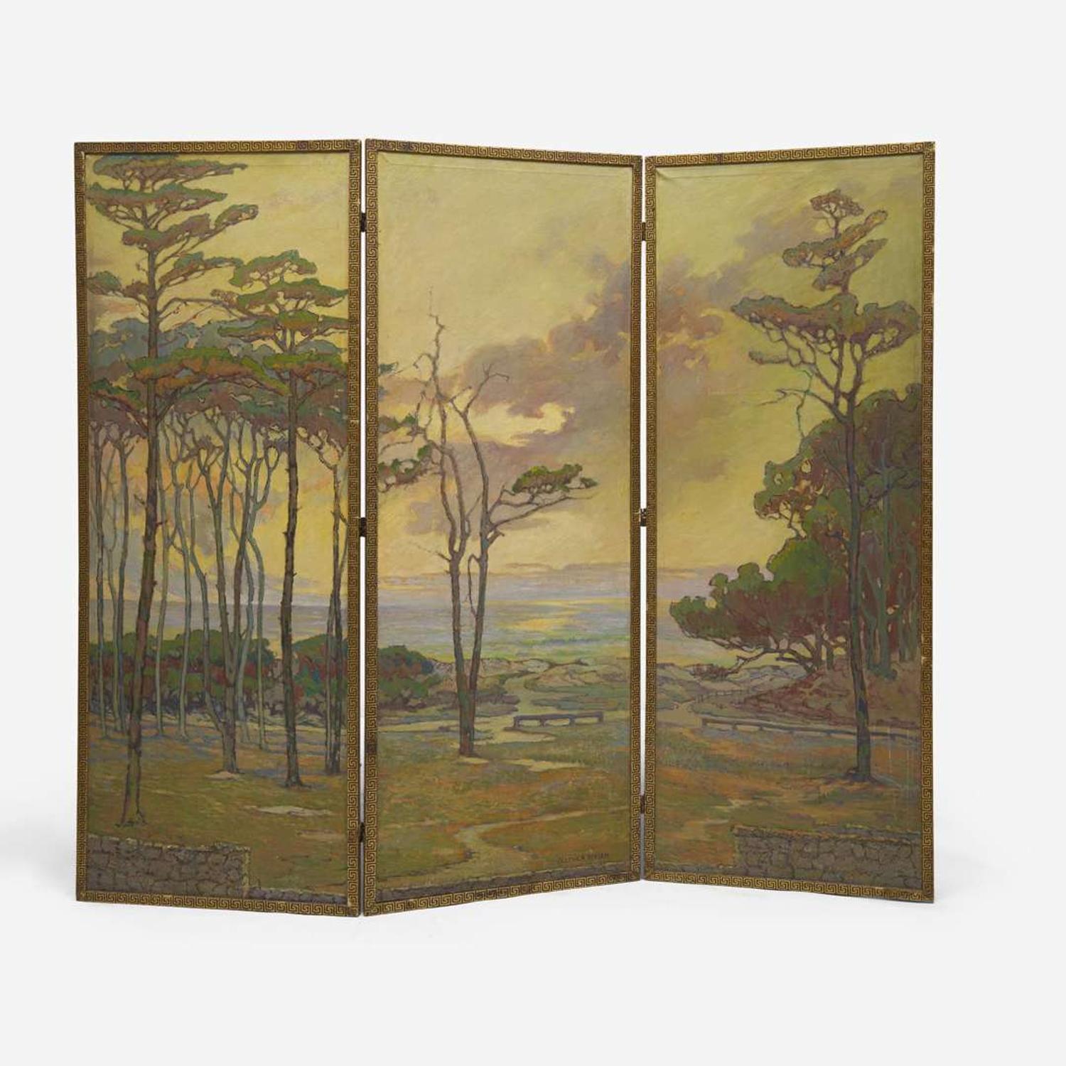 Calthea Campbell Vivian (American, 1857-1943) Cypresses, Pacific Grove, California (Three-Panel Screen)