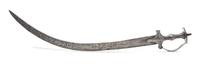 An Indian Tulwar Crescent Blade Sword Length overall 28 inches.