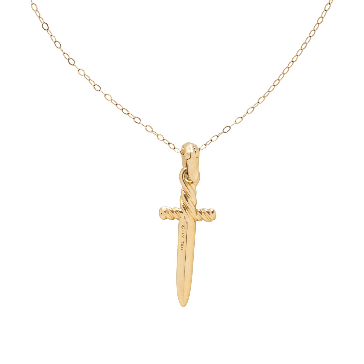 DAVID YURMAN, YELLOW GOLD AND DIAMOND SWORD PENDANT WITH GOLD-FILLED CHAIN