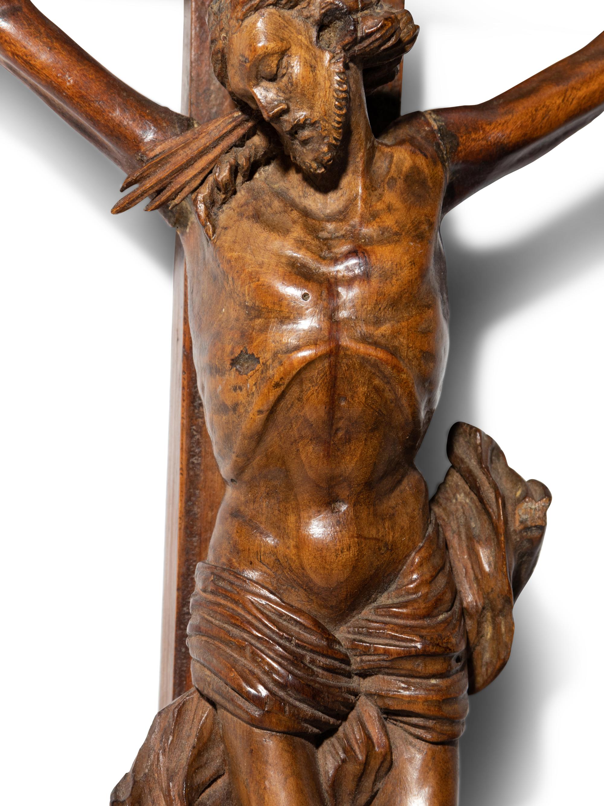 A Continental Carved Walnut Crucifix