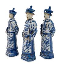 A Group of Three Chinese Blue and White Porcelain Figures of Officials — 20TH CENTURY