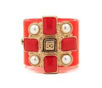 Chanel Pink Lucite Maltese Cross Wide Cuff Bracelet, 2013 Width: 2"