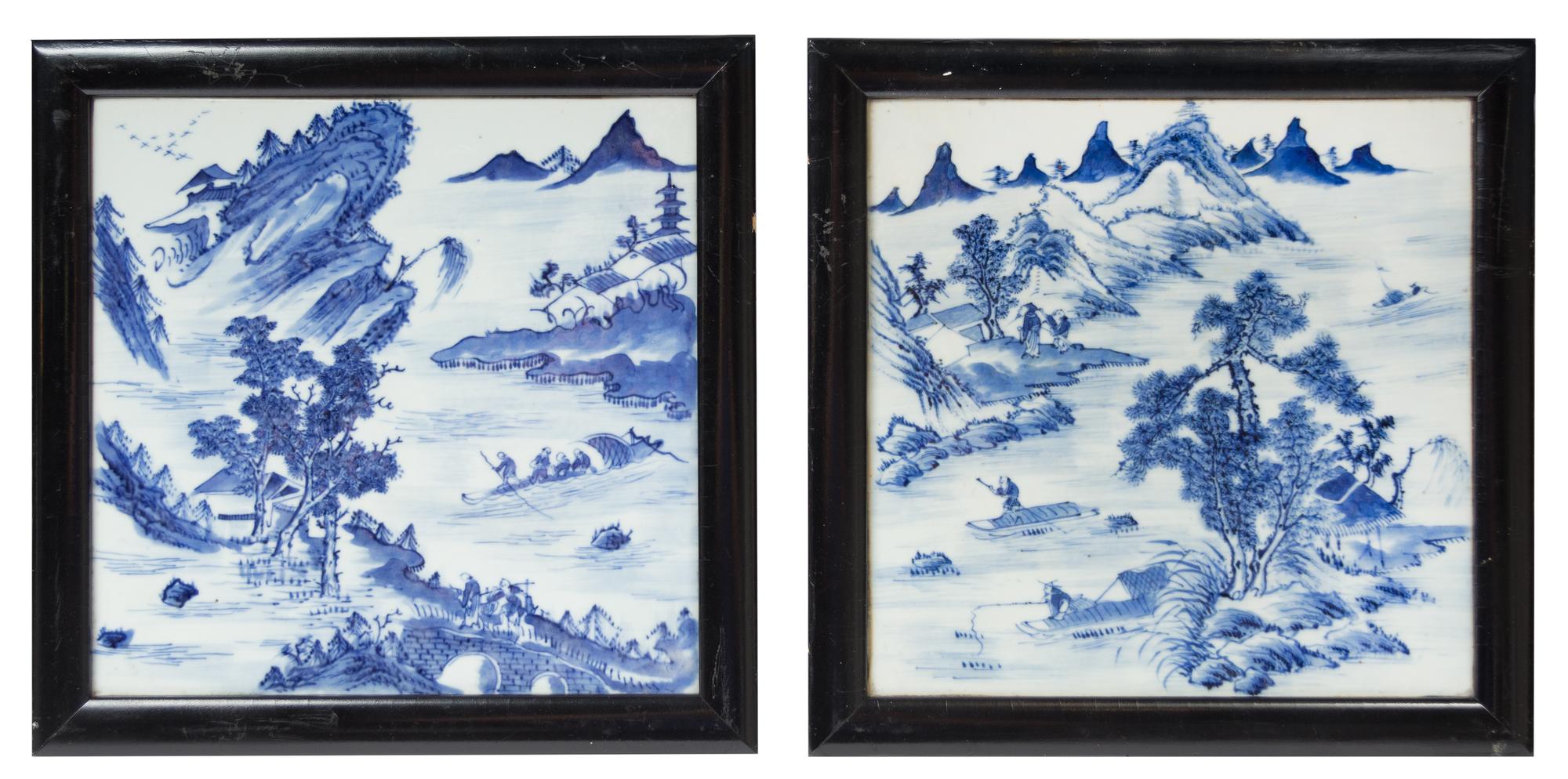 A Set of Four Chinese Blue and White Porcelain Tiles 19TH CENTURY Height of porcelain 10 1/2 inches square. — 19TH CENTURY