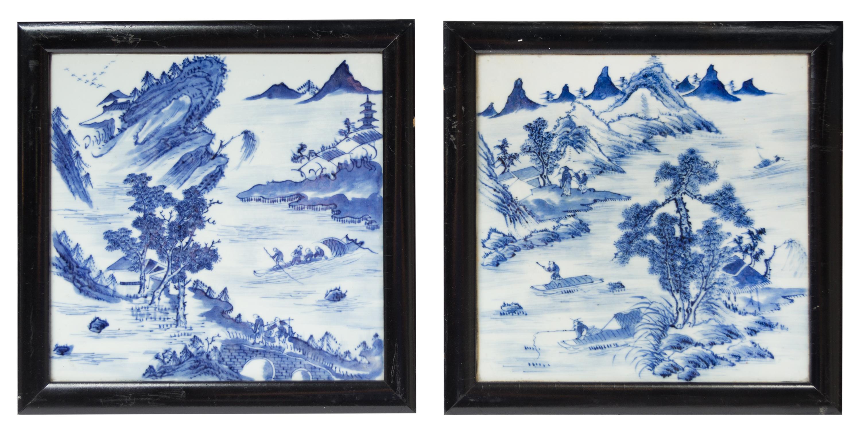 A Set of Four Chinese Blue and White Porcelain Tiles 19TH CENTURY Height of porcelain 10 1/2 inches square. — 19TH CENTURY