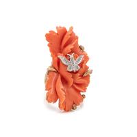 CARVED CORAL AND DIAMOND RING