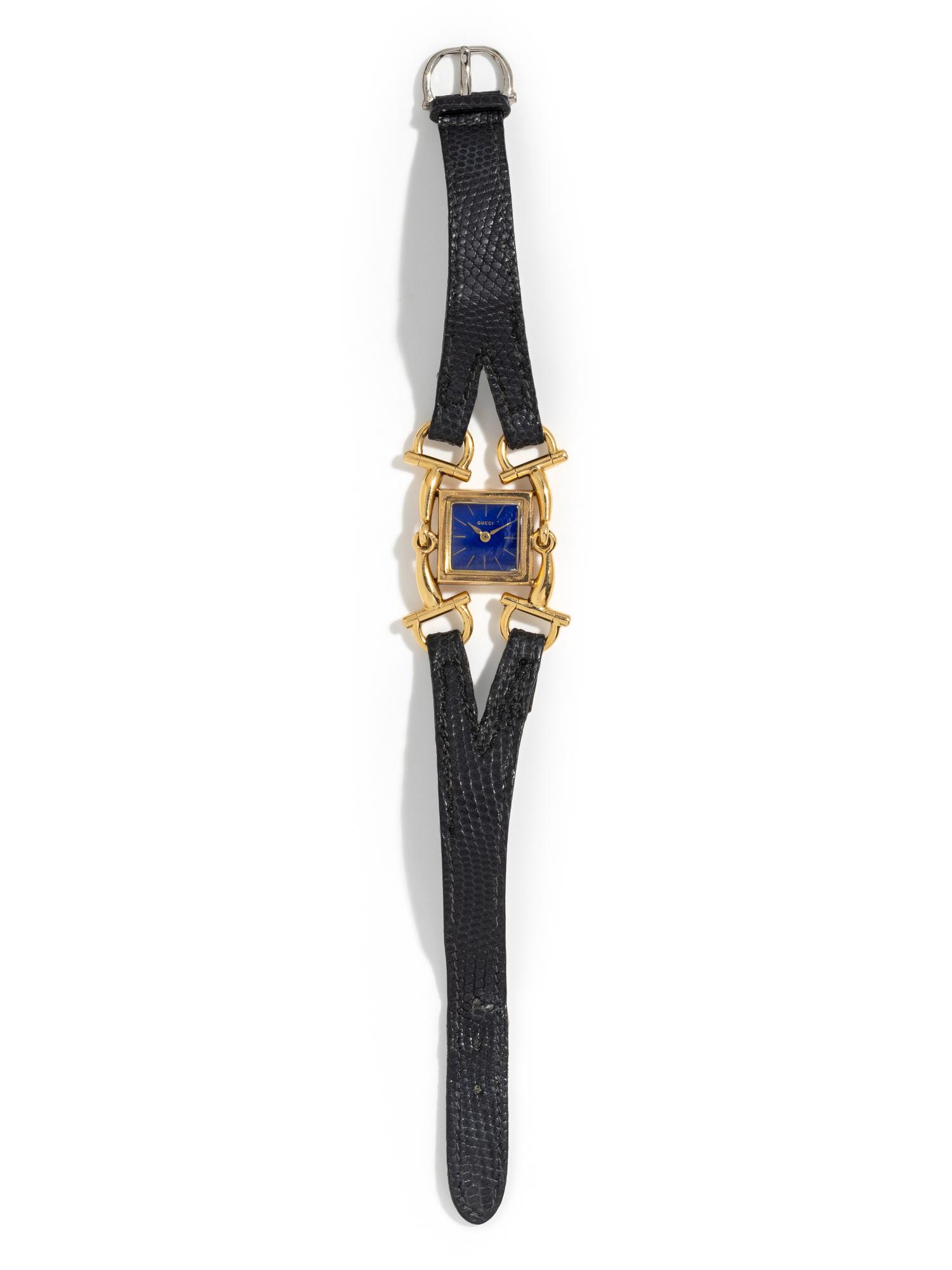 GUCCI, VINTAGE, 18K YELLOW GOLD AND LAPIS LAZULI 'SIGNORIA' WATCH