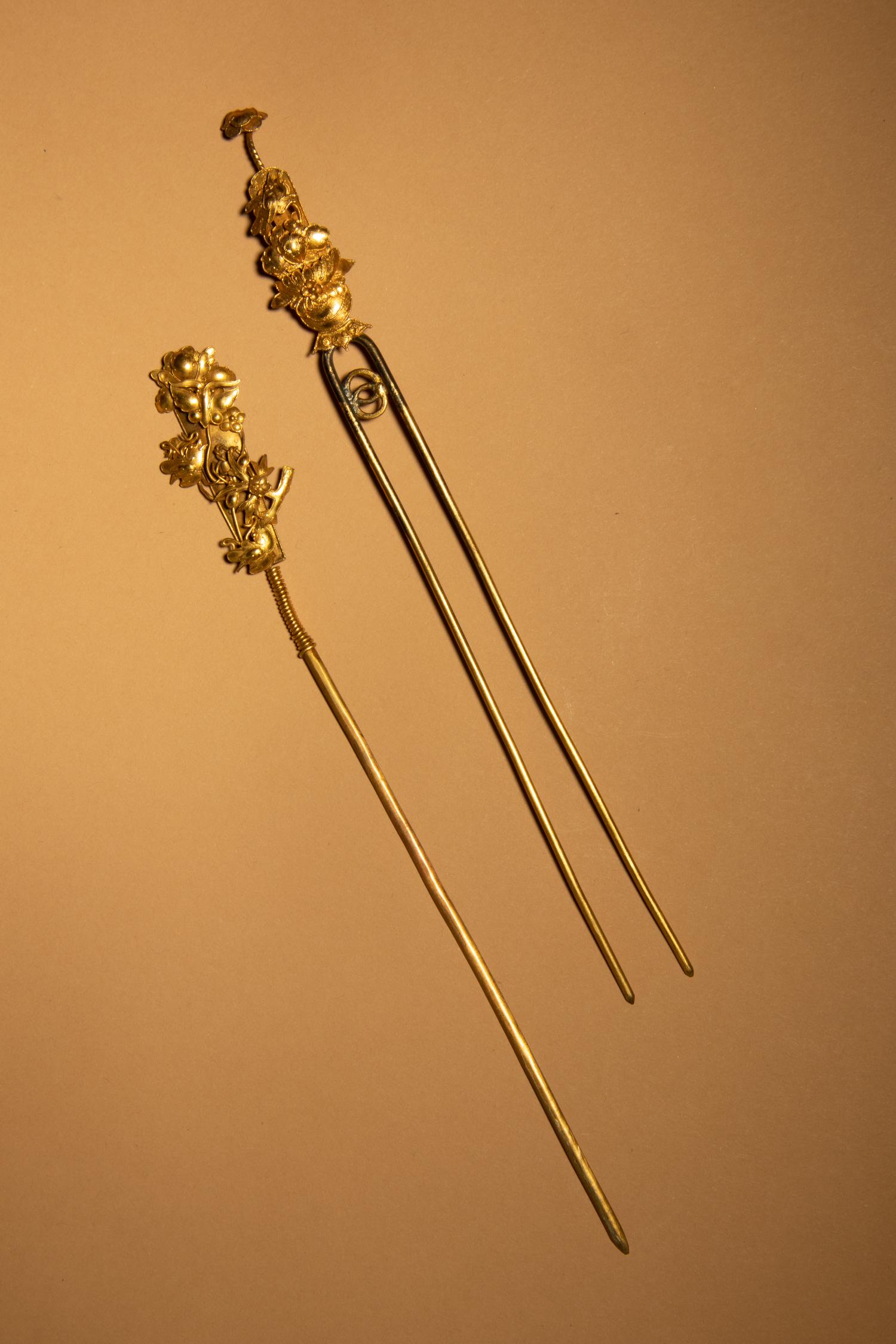 Two Gilt Metal Hair Pins