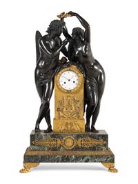A French Parcel Gilt and Patinated Bronze Figural Mantel Clock