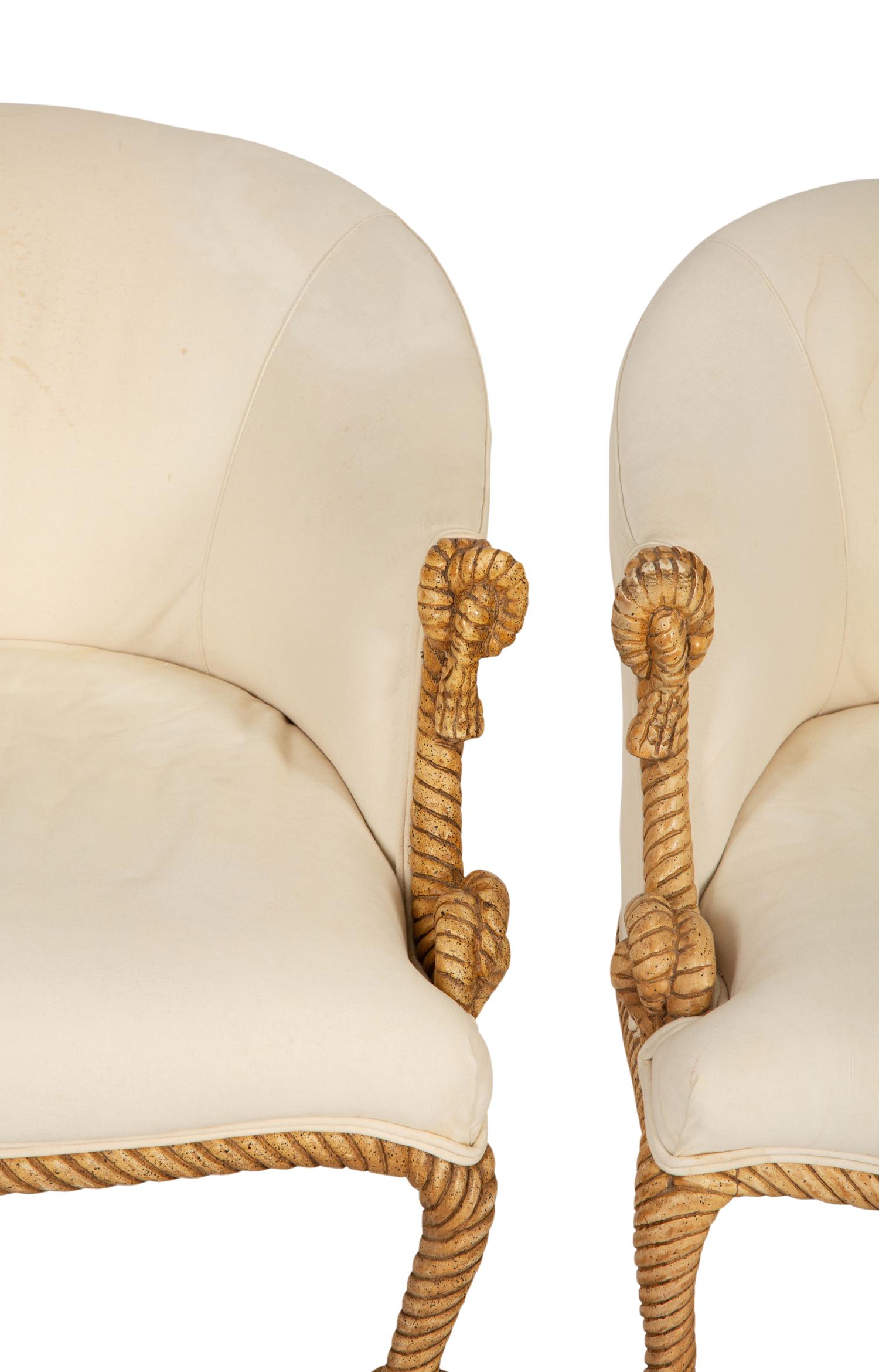 A Pair of Whimsical Rope Frame Low Armchairs