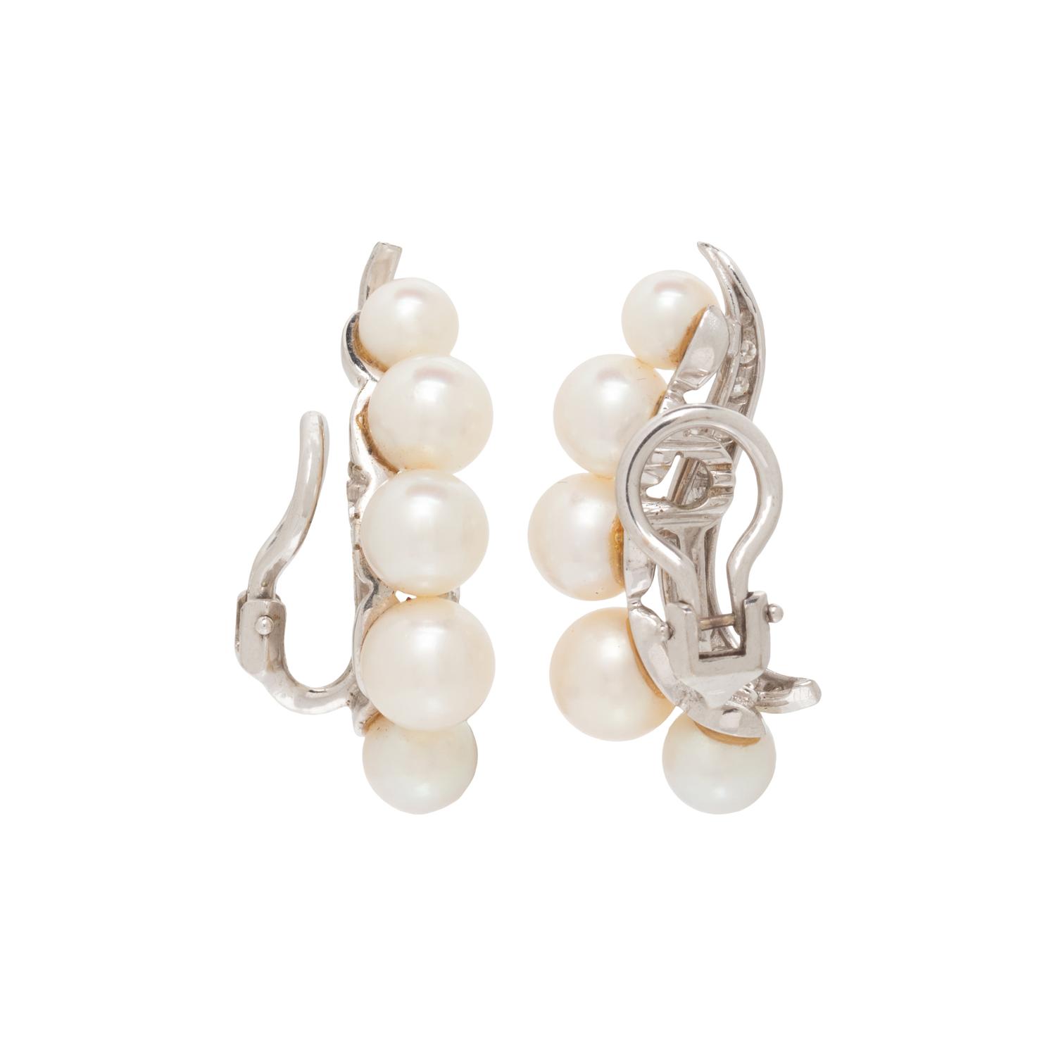 CULTURED PEARL AND DIAMOND CLIP EARRINGS