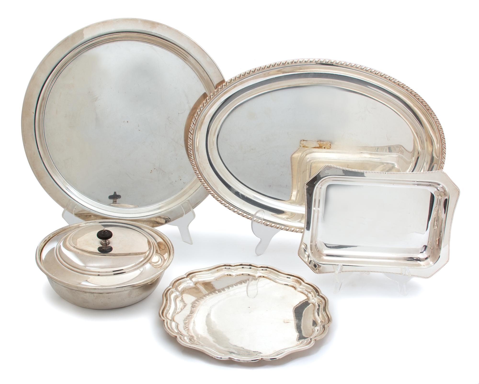 A Collection of Five Miscellaneous Silver Plate Articles Length of largest 19 1/2 inches. — 20TH CENTURY