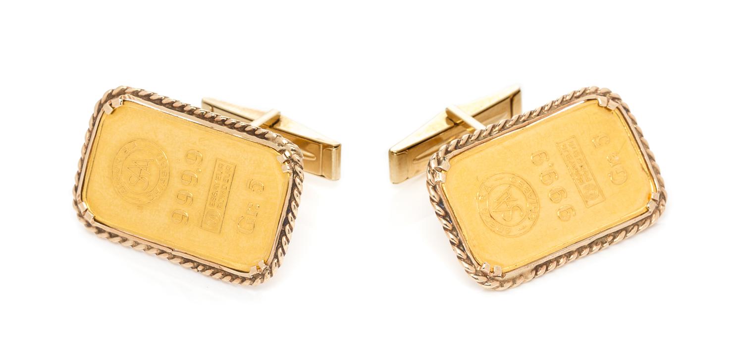 A Pair of Yellow Gold and Swiss Ingot Cufflinks, 12.00 dwts.