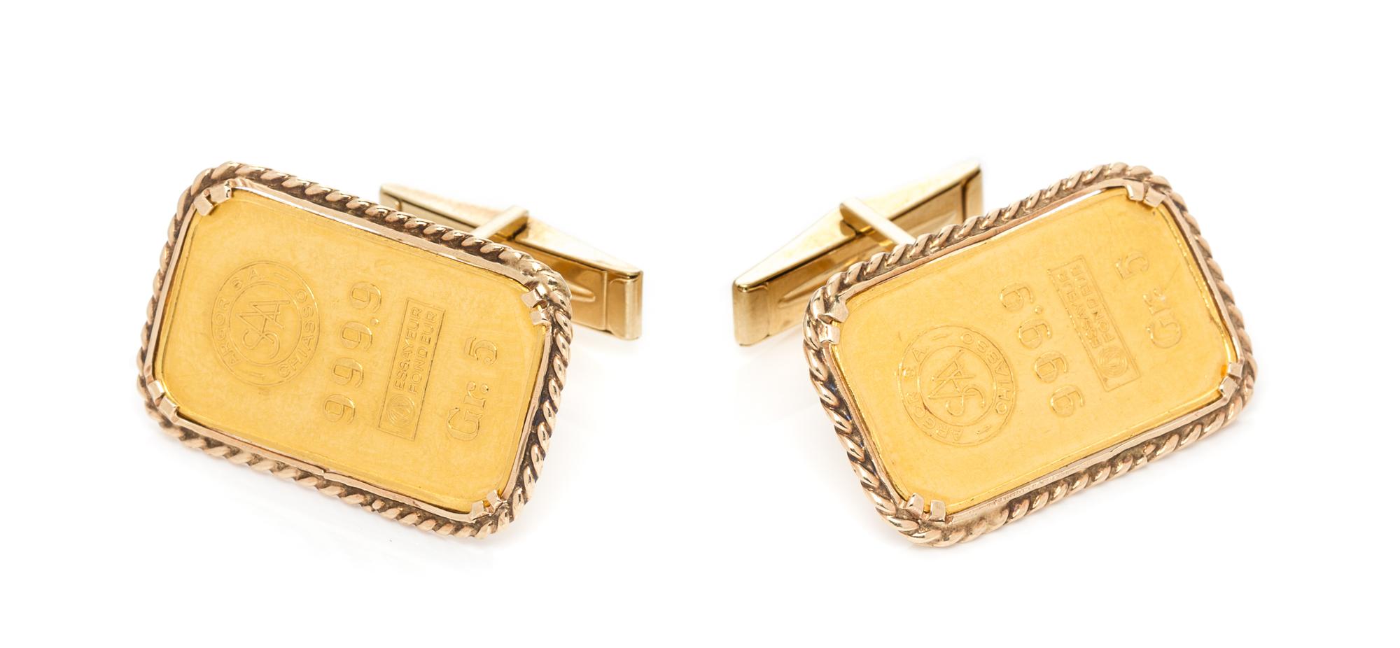 A Pair of Yellow Gold and Swiss Ingot Cufflinks, 12.00 dwts.