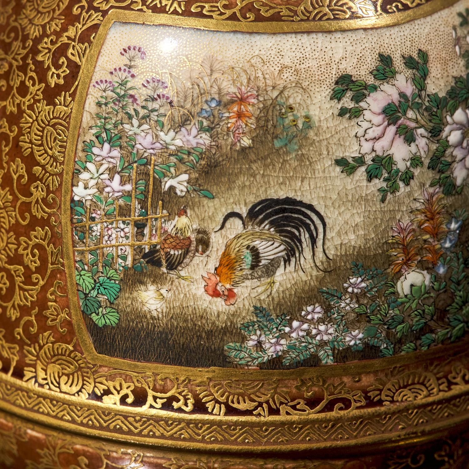 Two Fine Satsuma-Type Cabinet Vases, Kinkozan Workshop; Meiji Period