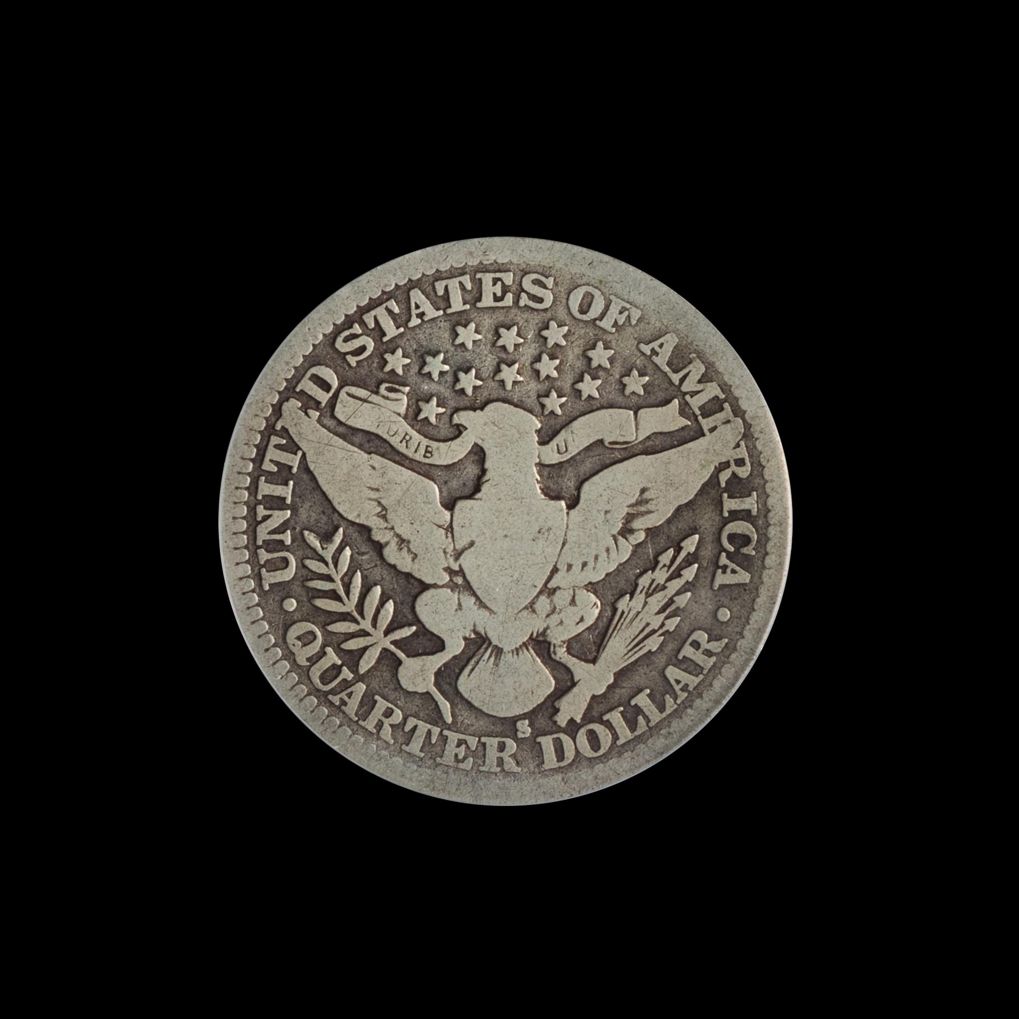 A United States 1913-S Barber 25c Coin