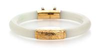 A 14 Karat Yellow Gold and Jade Bangle,