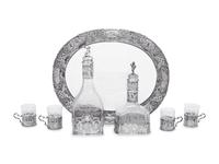 A Continental Silver Mounted Etched Glass Drink Service