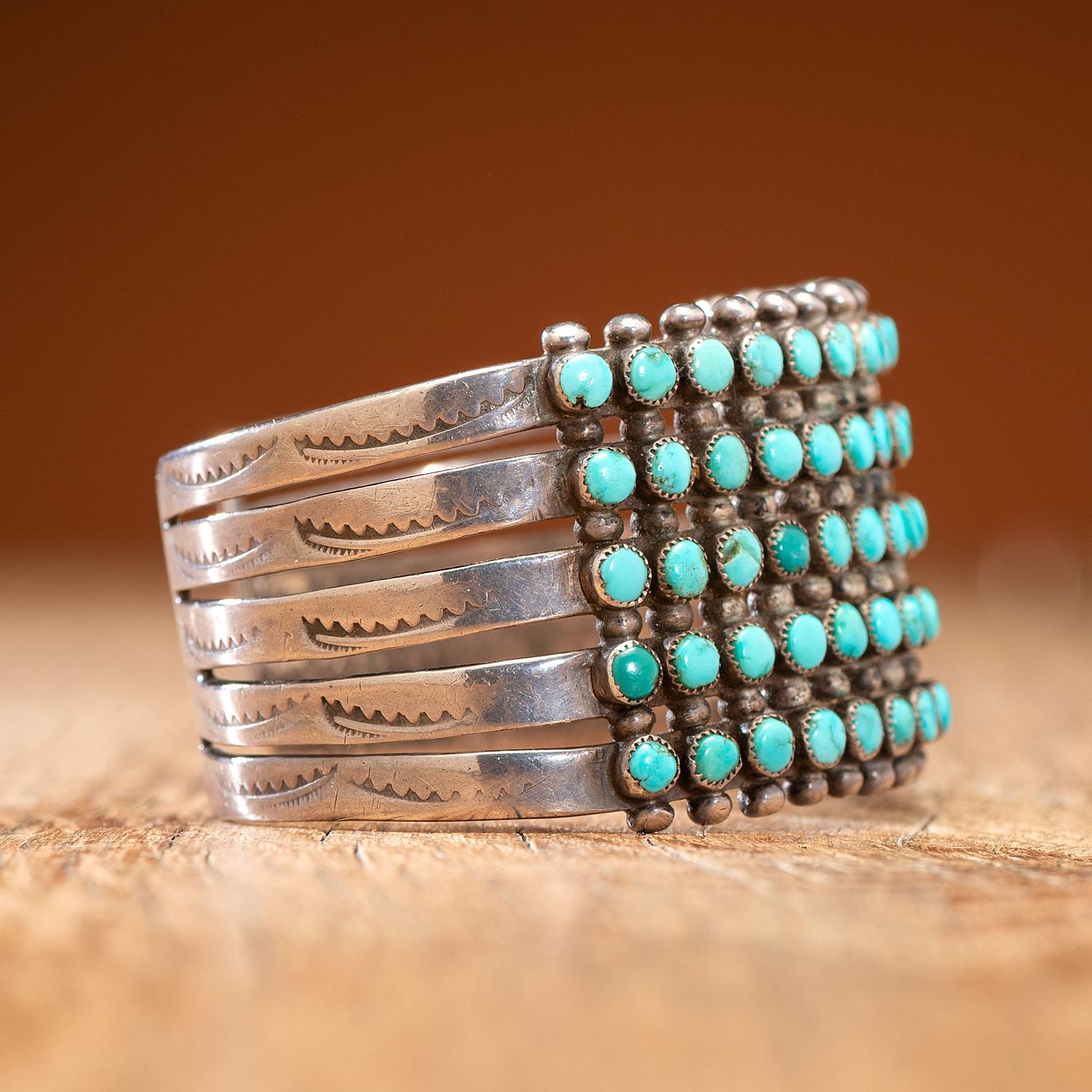 Zuni Silver and Petit Point Turquoise Cuff Bracelet