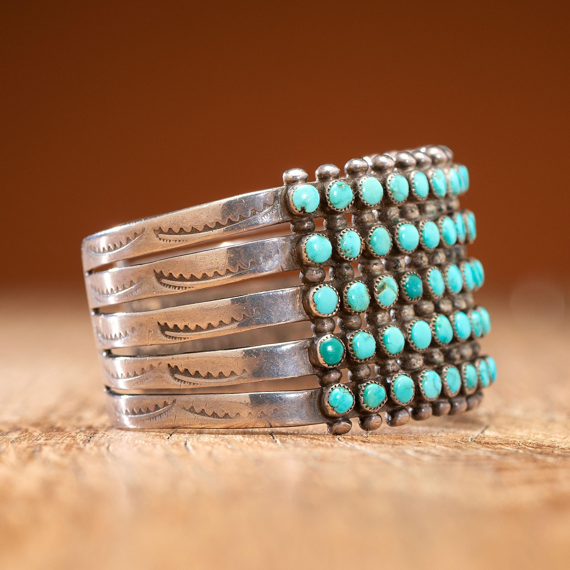 Zuni Silver and Petit Point Turquoise Cuff Bracelet