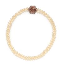 CULTURED PEARL, RUBY AND DIAMOND NECKLACE