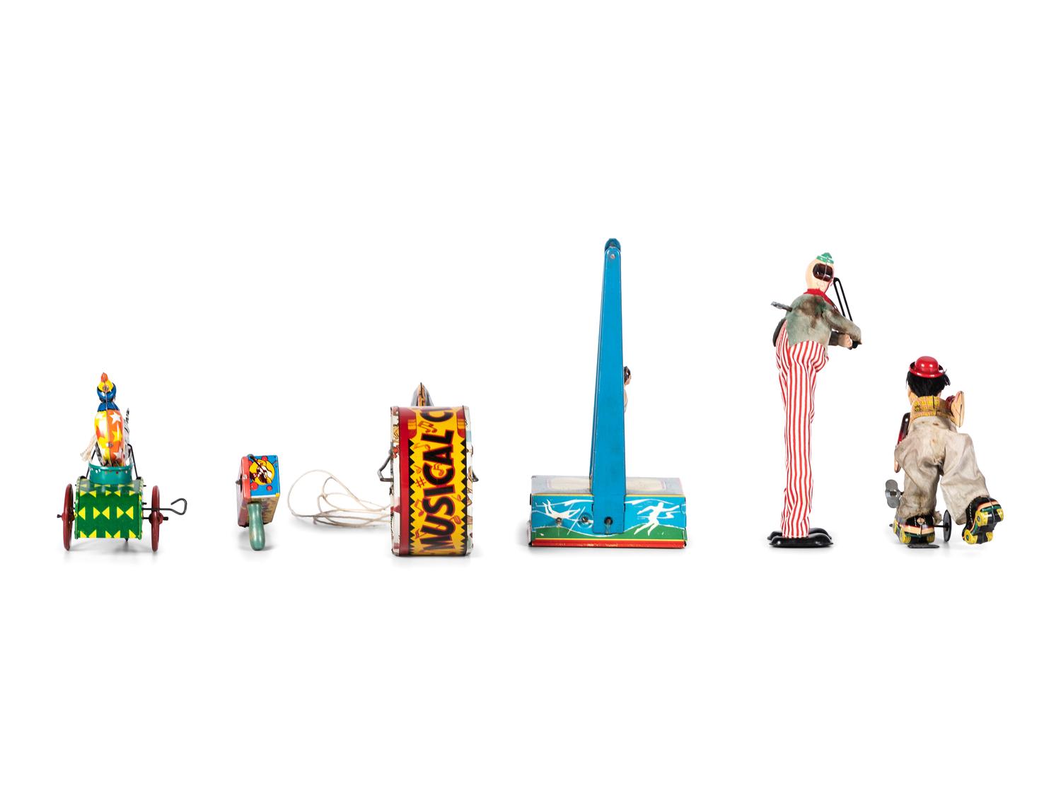 Six Tin Clown and Circus Toys