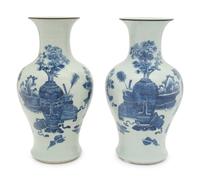 A Pair of Chinese Blue and White Porcelain 'Bogu' Vases