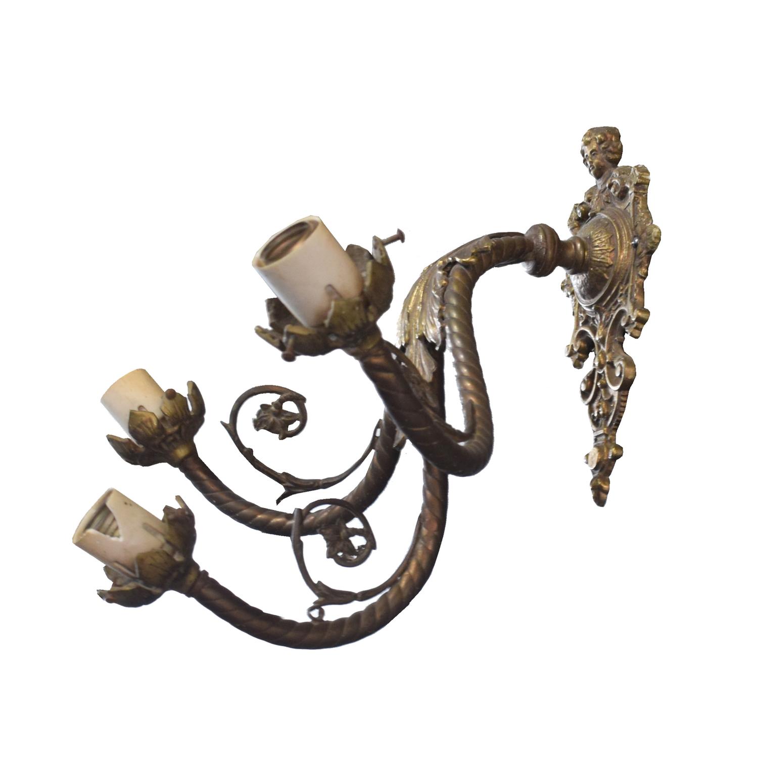 A Pair of Bronze Three-Light Wall Sconces 16" W x 13" D x 11" H — Argentina, Circa 1900
