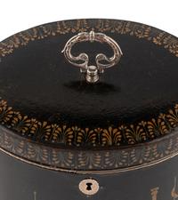 An English Ebonized and Pen-Work Decorated Tea Caddy
