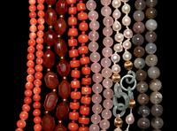 Six Chinese Gemstone and Hardstone Beaded Necklaces