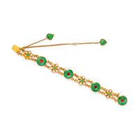 HIGH KARAT GOLD, JADE AND CULTURED PEARL BRACELET