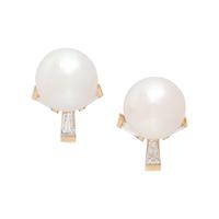 CULTURED PEARL AND DIAMOND EARCLIPS