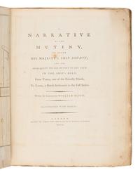 [Travel & Exploration]. Bligh, William (1754-1817). A Narrative of the Mutiny, on board His Majesty's Ship Bounty ; a nd the subsequent voy a ge of p a rt of the crew, in the ship 's bo a t, from T of o a , on e of the Friendly Isl a nds, to Timor, a Dutch Settlement in the E a st Indies . London: for George Nicol, 1790.