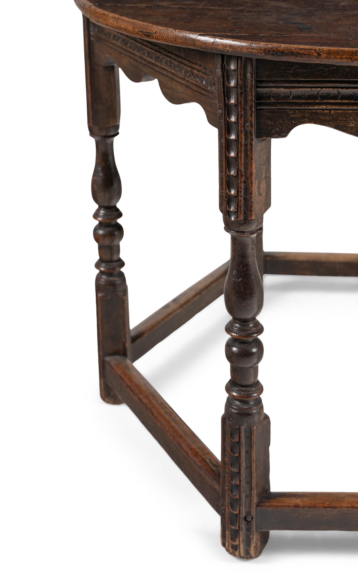 A William and Mary Carved Walnut and Oak Octagonal-Base Side Table