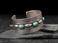 Navajo Ingot and Turquoise Cuff Bracelet