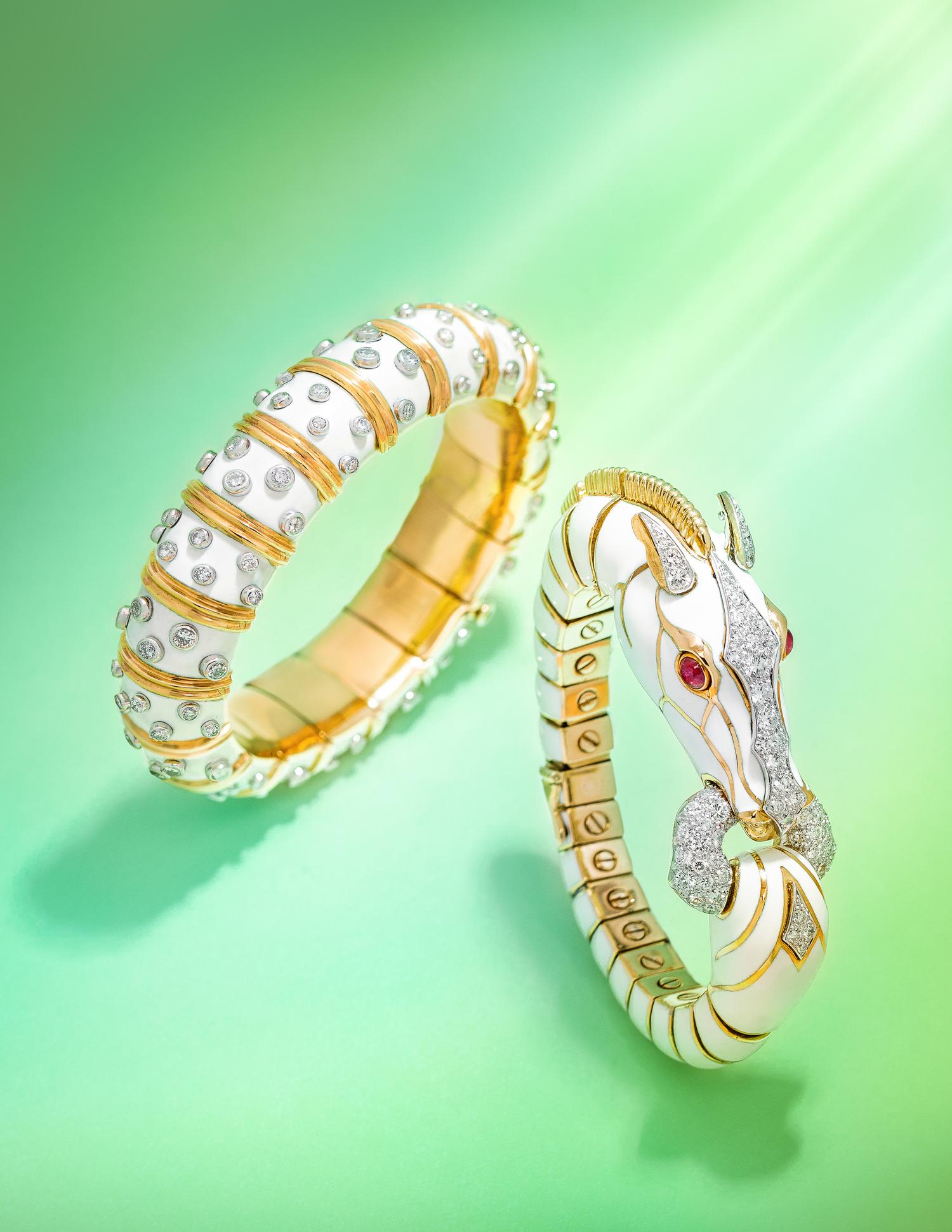 DAVID WEBB, DIAMOND, RUBY AND ENAMEL HORSE BRACELET