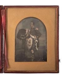 [EARLY PHOTOGRAPHY]. Full plate daguerreotype portrait of a Scottish junior officer, possibly from the 92nd Gordon Highlanders. Ca 1850.