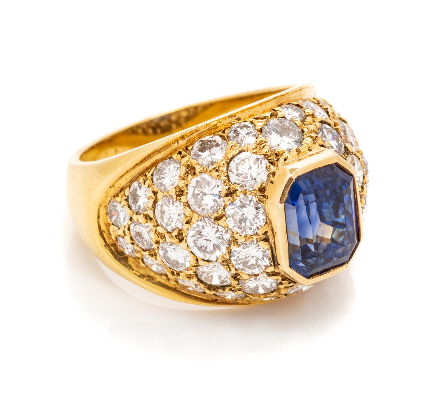 An 18 Karat Yellow Gold, Sapphire and Diamond Bombe Ring, 6.70 dwts.