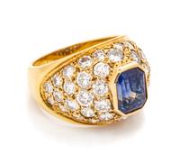 An 18 Karat Yellow Gold, Sapphire and Diamond Bombe Ring, 6.70 dwts.