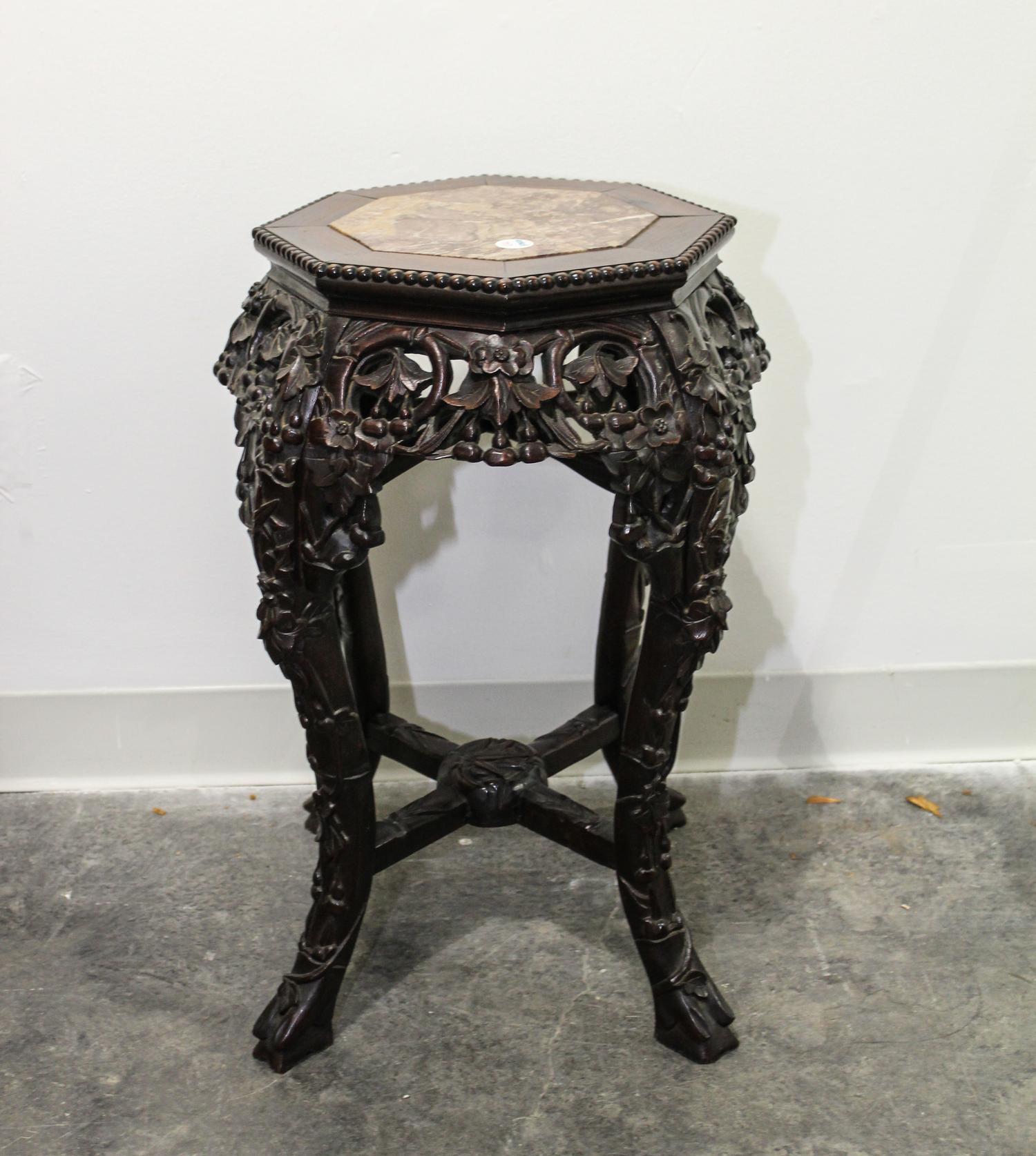 A Carved Chinese Hardwood Taboret Height 24 inches. — EARLY 20TH CENTURY