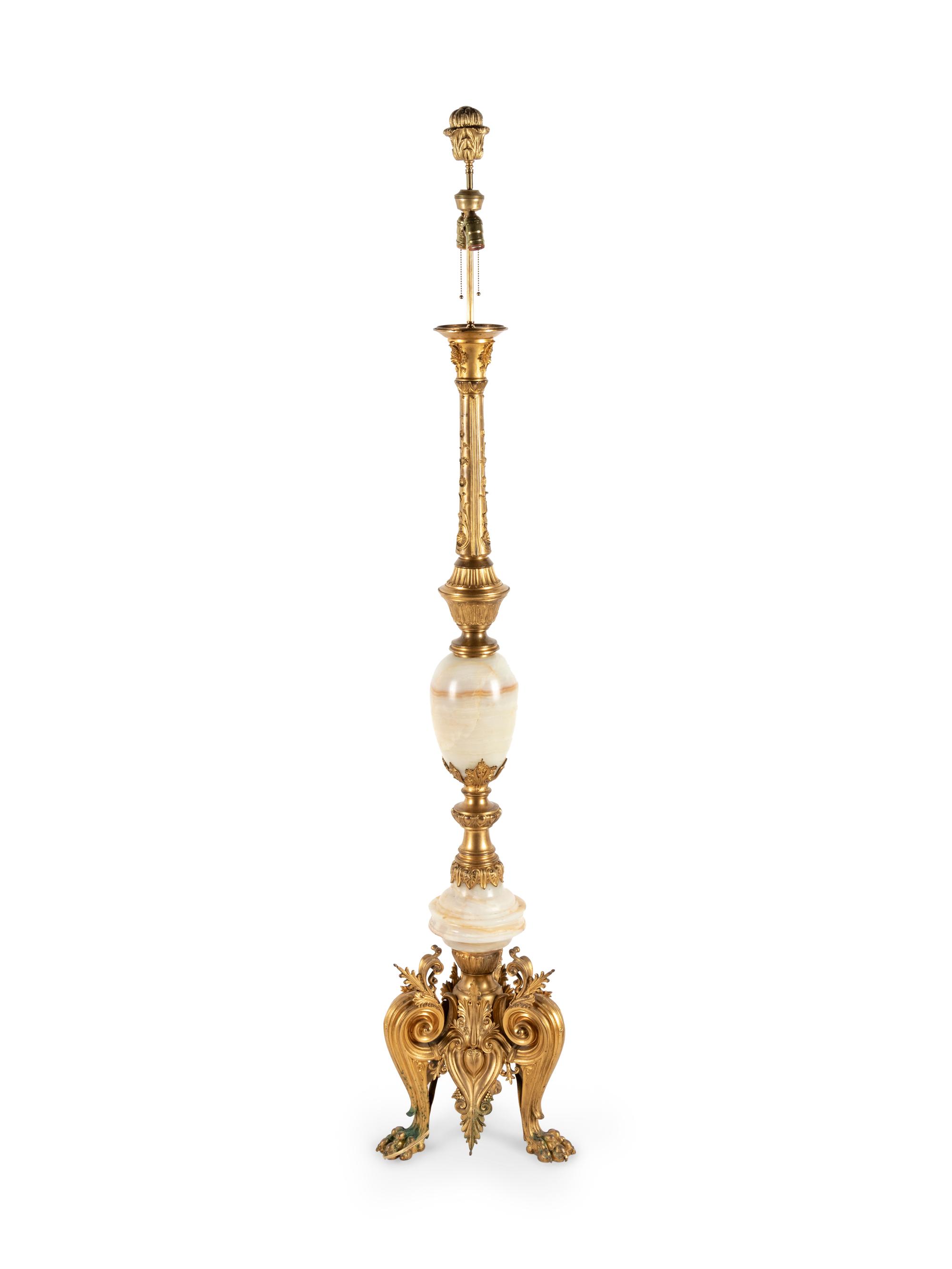 A Renaissance Revival Gilt Bronze and Onyx Floor Lamp