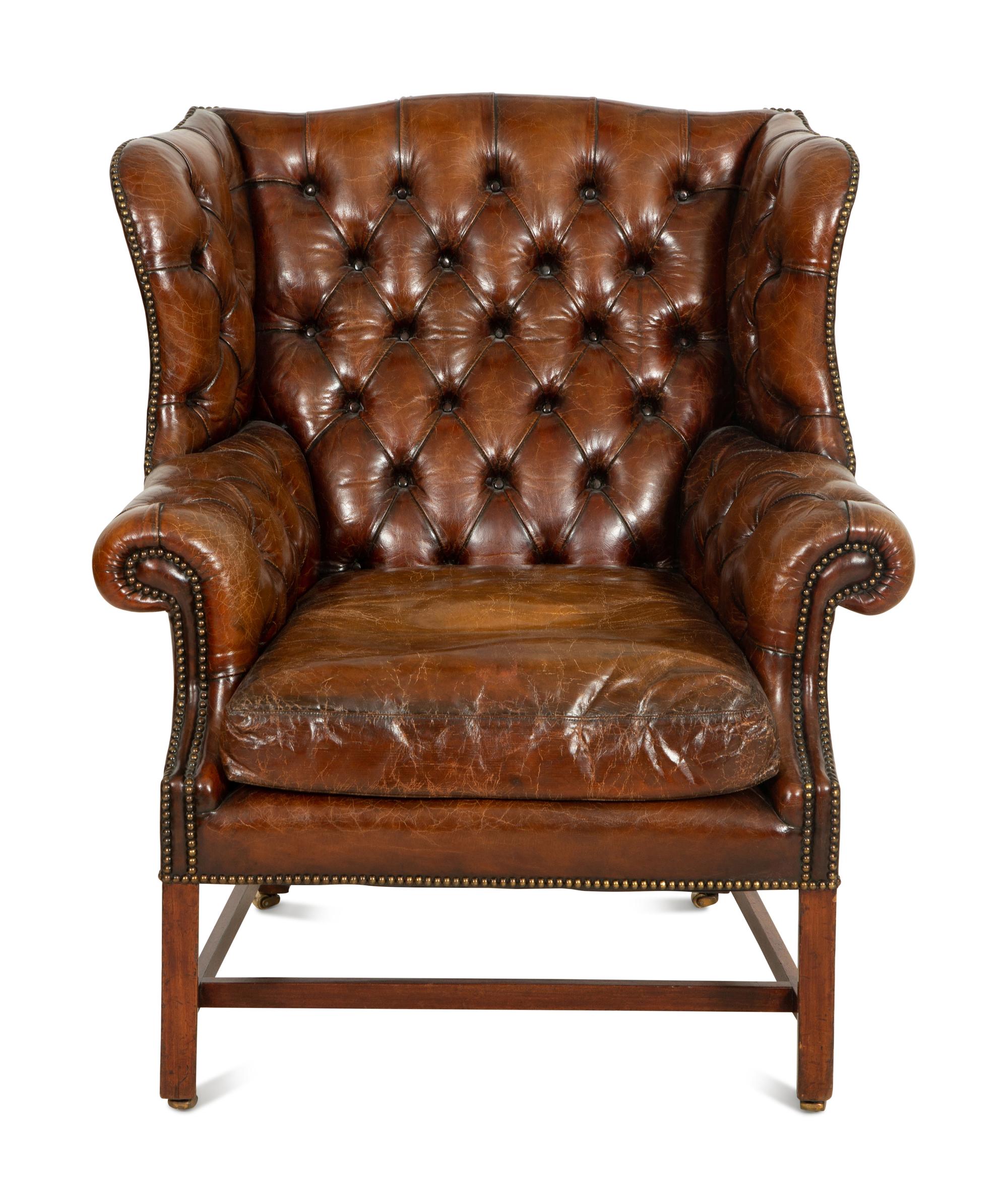 A George III Style Leather Wingback Armchair