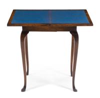 A George III Style Parquetry and Mahogany Flip-Top Side Table Height 26 1/4 x width 20 x depth 14 1/2 inches (closed). — 19TH/20TH CENTURY