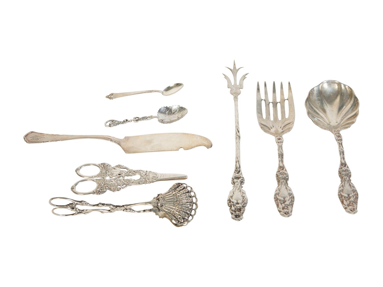Eight Silver and Silver-Plate Serving Articles — Various Makers, 19th Century