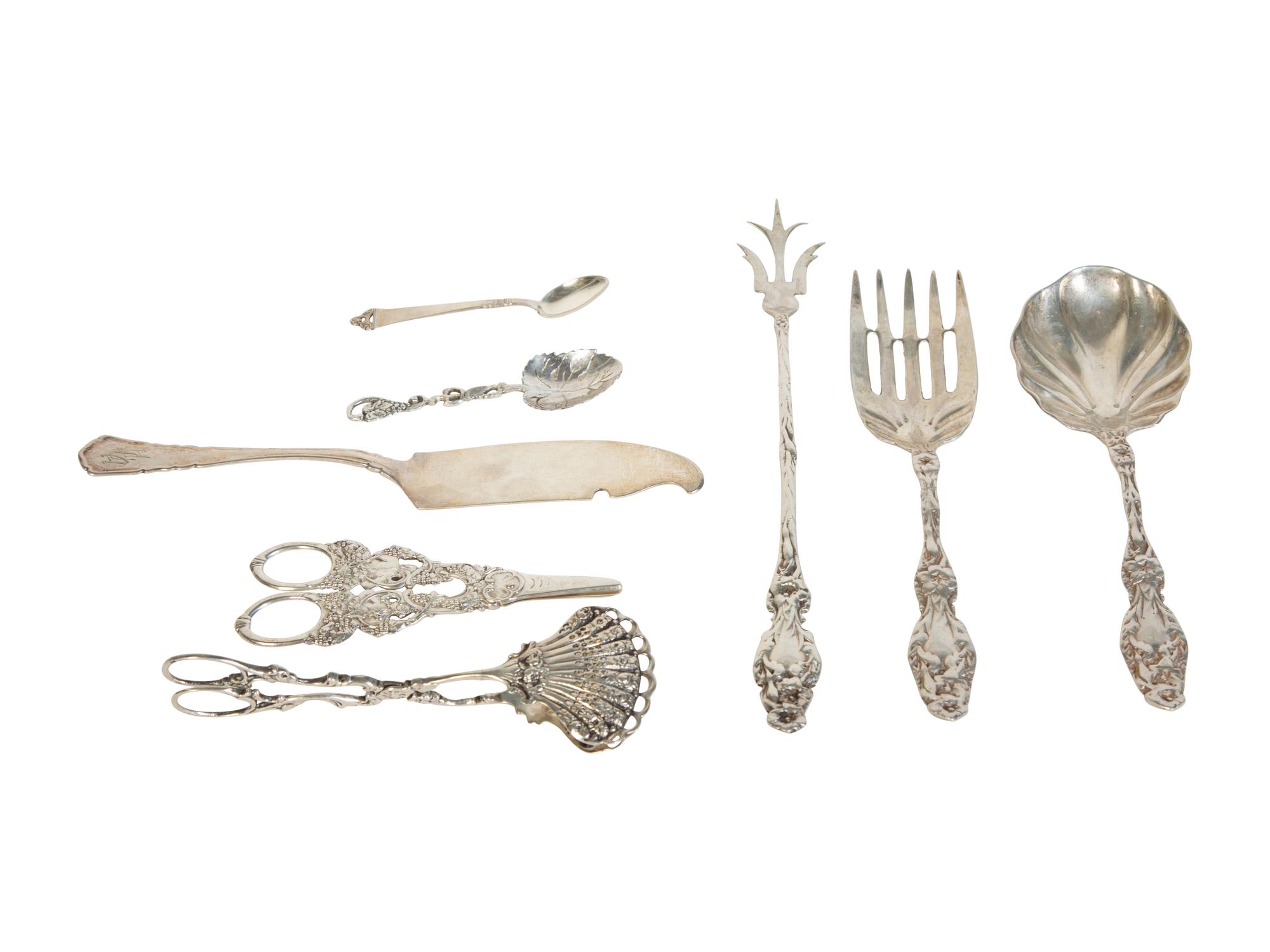 Eight Silver and Silver-Plate Serving Articles — Various Makers, 19th Century
